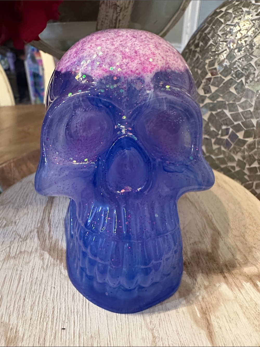 Epoxy resin Blue and Pink Glitter Skull Decorative Accent - Picture 6 of 7
